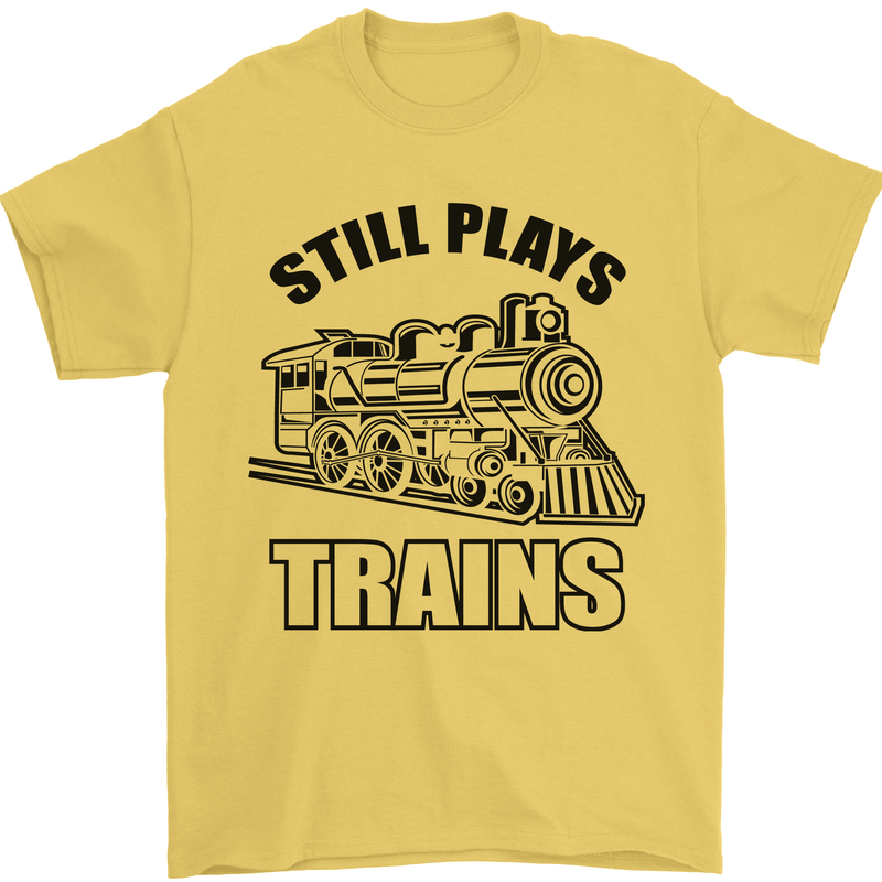 Still Plays With Trains Spotter Spotting Mens T-Shirt 100% Cotton Yellow