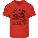 Still Plays With Trains Spotter Spotting Mens V-Neck Cotton T-Shirt Red