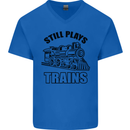 Still Plays With Trains Spotter Spotting Mens V-Neck Cotton T-Shirt Royal Blue