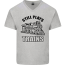 Still Plays With Trains Spotter Spotting Mens V-Neck Cotton T-Shirt Sports Grey