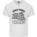 Still Plays With Trains Spotter Spotting Mens V-Neck Cotton T-Shirt White