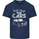 Still Plays with Cars Classic Enthusiast Mens V-Neck Cotton T-Shirt Navy Blue