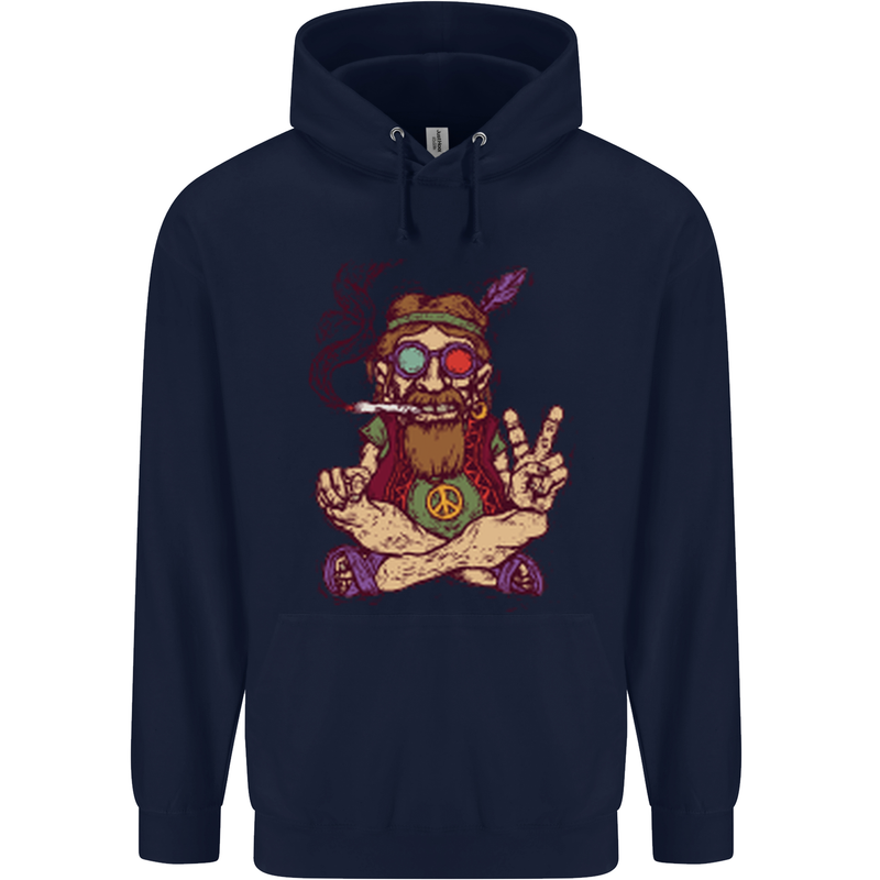 Stoned Hippy Spliff Weed Drugs LSD Acid Childrens Kids Hoodie Navy Blue