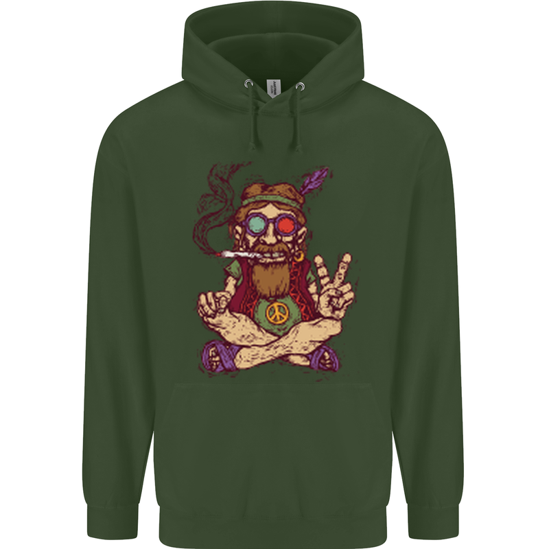 Stoned Hippy Spliff Weed Drugs LSD Acid Mens 80% Cotton Hoodie Forest Green
