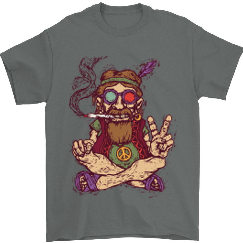 Stoned Hippy Spliff Weed Drugs LSD Acid Mens T-Shirt Cotton Gildan Charcoal