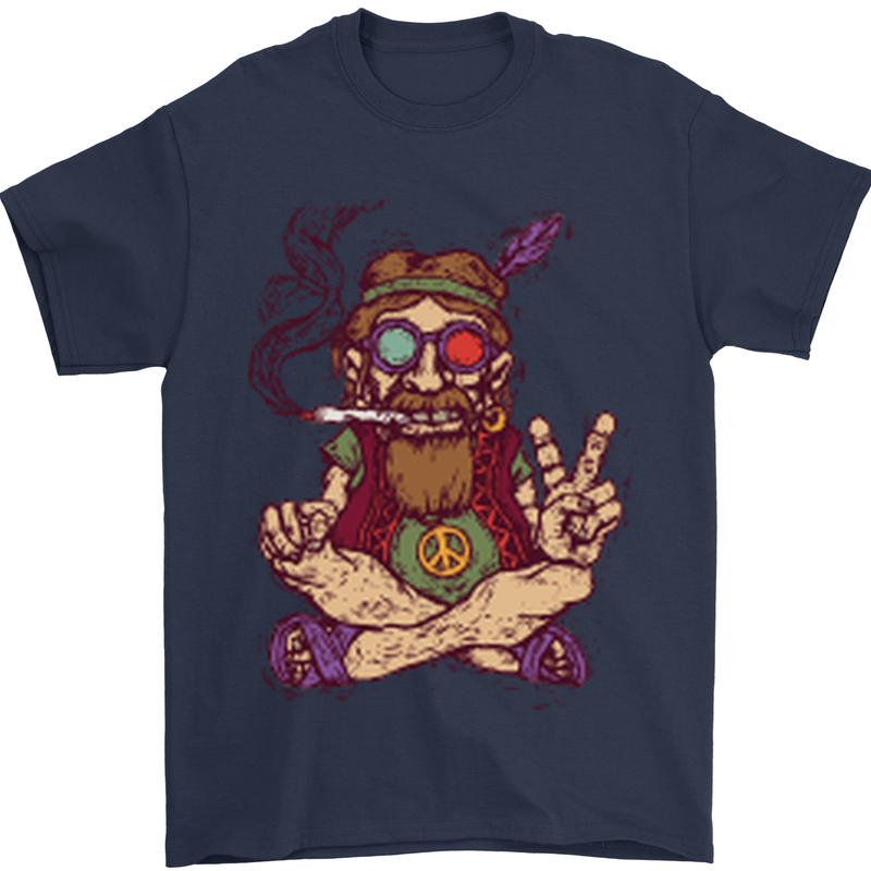 Stoned Hippy Spliff Weed Drugs LSD Acid Mens T-Shirt Cotton Gildan Navy Blue