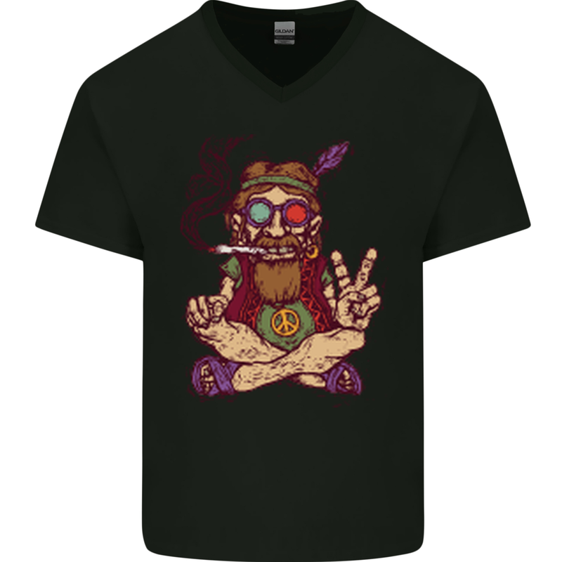 Stoned Hippy Spliff Weed Drugs LSD Acid Mens V-Neck Cotton T-Shirt Black
