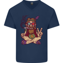 Stoned Hippy Spliff Weed Drugs LSD Acid Mens V-Neck Cotton T-Shirt Navy Blue