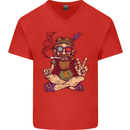 Stoned Hippy Spliff Weed Drugs LSD Acid Mens V-Neck Cotton T-Shirt Red