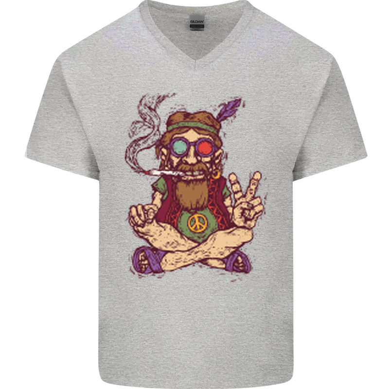 Stoned Hippy Spliff Weed Drugs LSD Acid Mens V-Neck Cotton T-Shirt Sports Grey