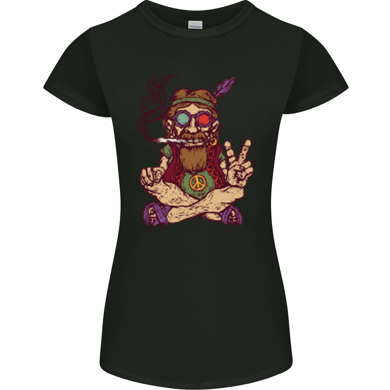 Stoned Hippy Spliff Weed Drugs LSD Acid Womens Petite Cut T-Shirt Black