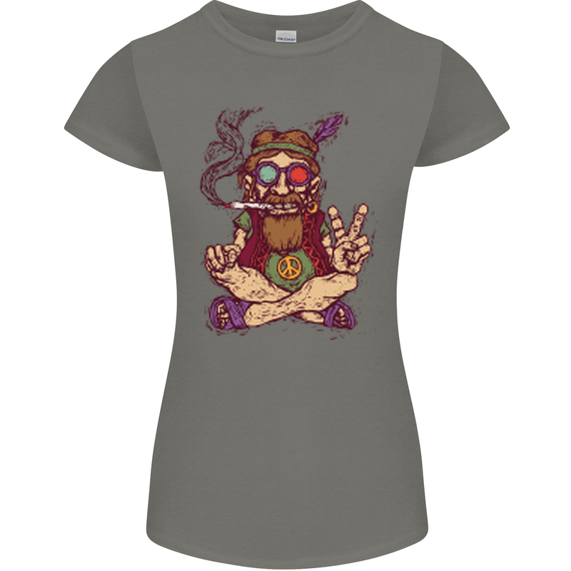 Stoned Hippy Spliff Weed Drugs LSD Acid Womens Petite Cut T-Shirt Charcoal