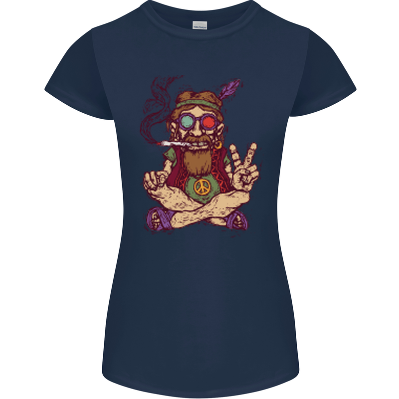 Stoned Hippy Spliff Weed Drugs LSD Acid Womens Petite Cut T-Shirt Navy Blue