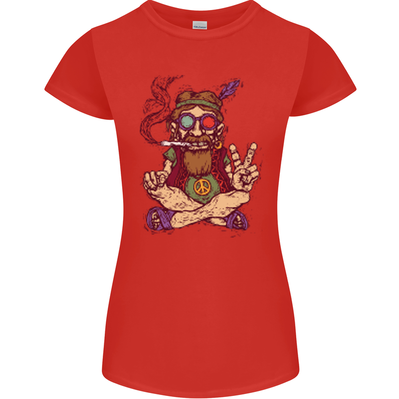 Stoned Hippy Spliff Weed Drugs LSD Acid Womens Petite Cut T-Shirt Red