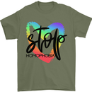 Stop Homophobia Gay Pride Day Awareness Mens T-Shirt Cotton Gildan Military Green