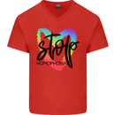 Stop Homophobia Gay Pride Day Awareness Mens V-Neck Cotton T-Shirt Red