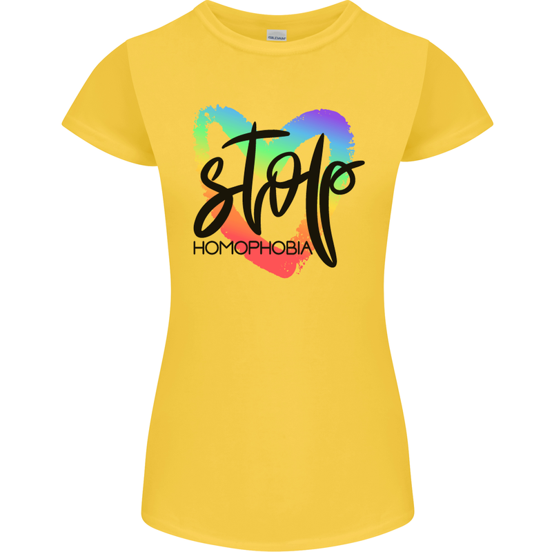 Stop Homophobia Gay Pride Day Awareness Womens Petite Cut T-Shirt Yellow