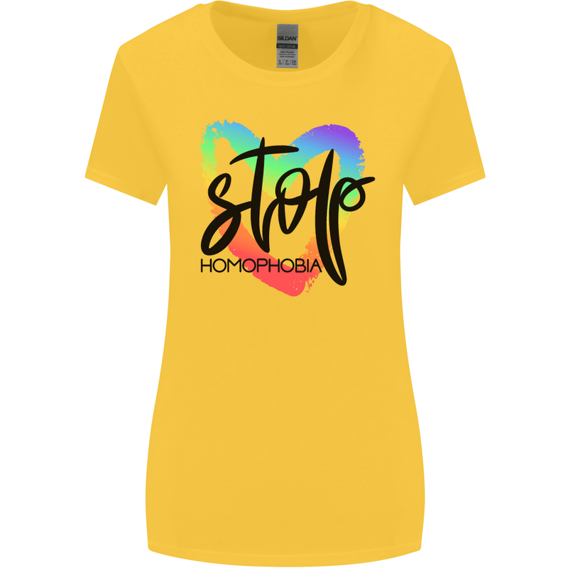 Stop Homophobia Gay Pride Day Awareness Womens Wider Cut T-Shirt Yellow