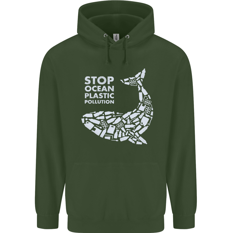 Stop Ocean Plastic Pollution Climate Change Childrens Kids Hoodie Forest Green