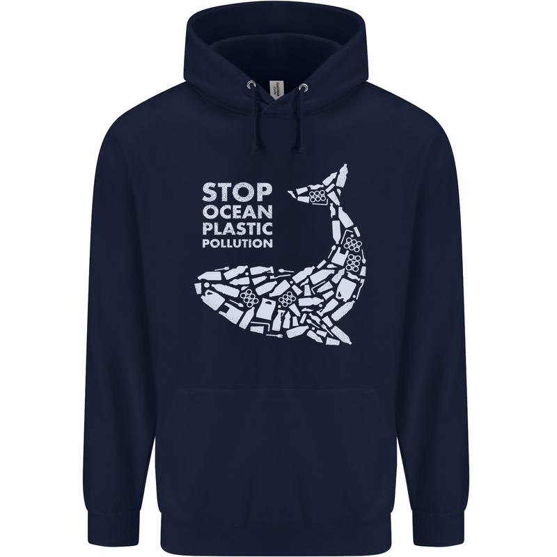 Stop Ocean Plastic Pollution Climate Change Childrens Kids Hoodie Navy Blue