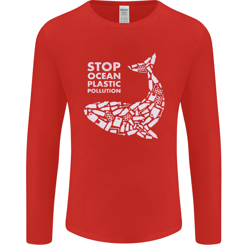 Stop Ocean Plastic Pollution Climate Change Mens Long Sleeve T-Shirt Red