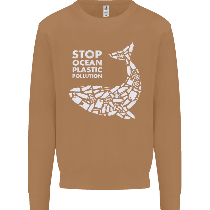 Stop Ocean Plastic Pollution Climate Change Mens Sweatshirt Jumper Caramel Latte