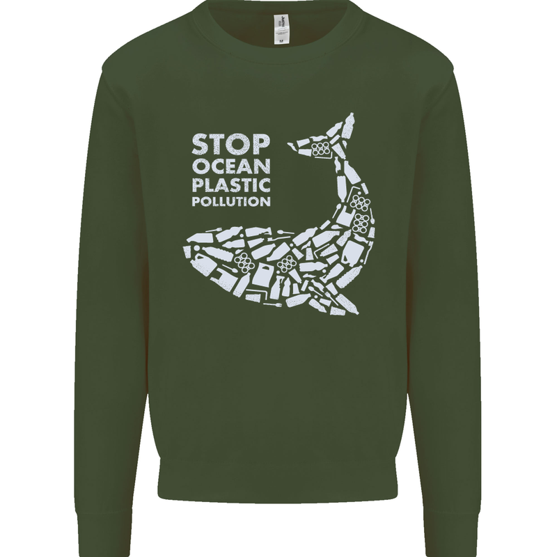 Stop Ocean Plastic Pollution Climate Change Mens Sweatshirt Jumper Forest Green