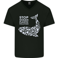 Stop Ocean Plastic Pollution Climate Change Mens V-Neck Cotton T-Shirt Black