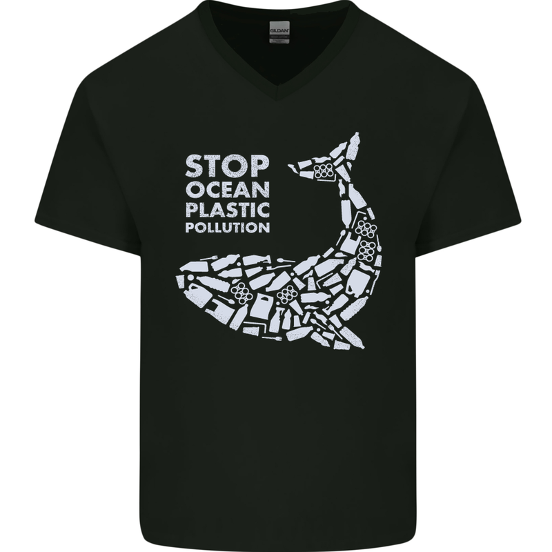 Stop Ocean Plastic Pollution Climate Change Mens V-Neck Cotton T-Shirt Black