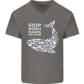 Stop Ocean Plastic Pollution Climate Change Mens V-Neck Cotton T-Shirt Charcoal