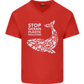 Stop Ocean Plastic Pollution Climate Change Mens V-Neck Cotton T-Shirt Red