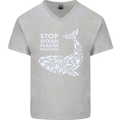 Stop Ocean Plastic Pollution Climate Change Mens V-Neck Cotton T-Shirt Sports Grey