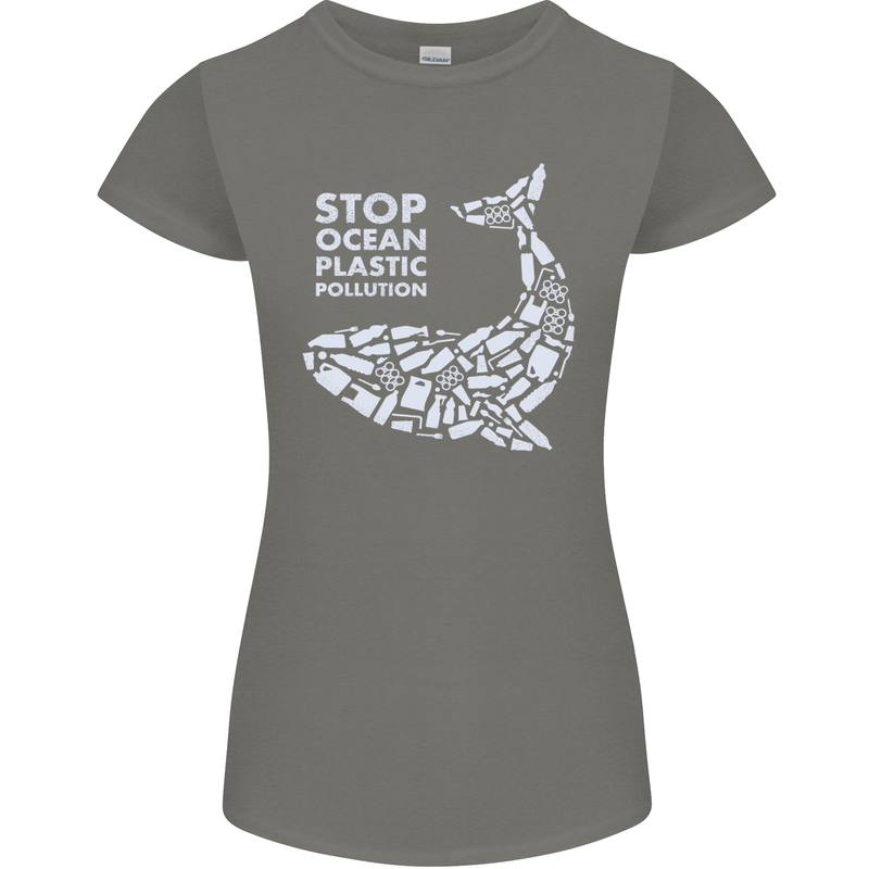 Stop Ocean Plastic Pollution Climate Change Womens Petite Cut T-Shirt Charcoal