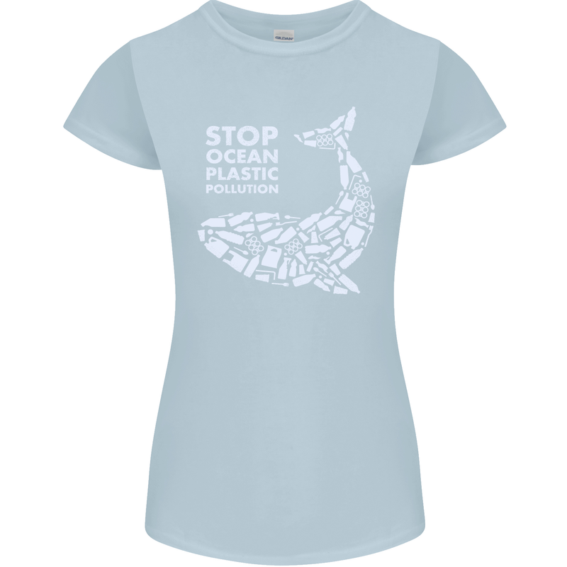 Stop Ocean Plastic Pollution Climate Change Womens Petite Cut T-Shirt Light Blue