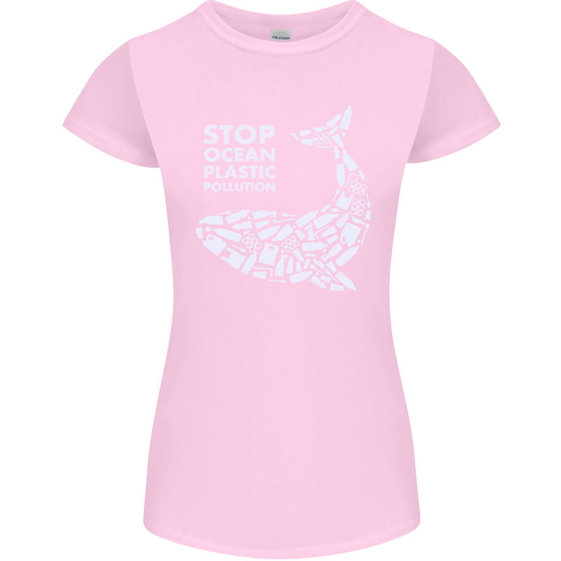 Stop Ocean Plastic Pollution Climate Change Womens Petite Cut T-Shirt Light Pink