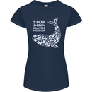 Stop Ocean Plastic Pollution Climate Change Womens Petite Cut T-Shirt Navy Blue