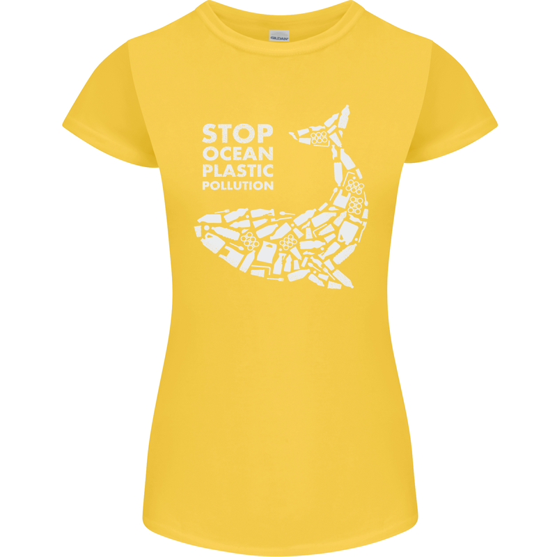 Stop Ocean Plastic Pollution Climate Change Womens Petite Cut T-Shirt Yellow