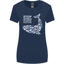Stop Ocean Plastic Pollution Climate Change Womens Wider Cut T-Shirt Navy Blue