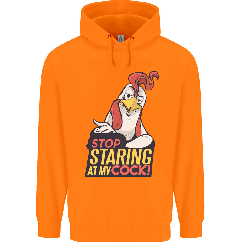 Stop Staring at My Cock Funny Rude Childrens Kids Hoodie Orange