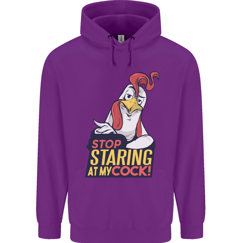 Stop Staring at My Cock Funny Rude Childrens Kids Hoodie Purple