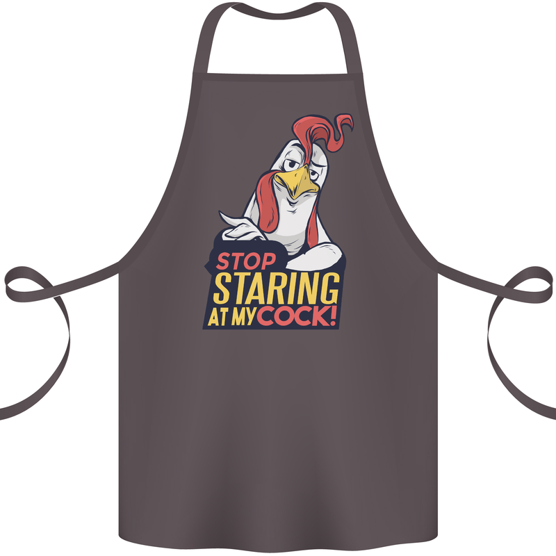 Stop Staring at My Cock Funny Rude Cotton Apron 100% Organic Dark Grey