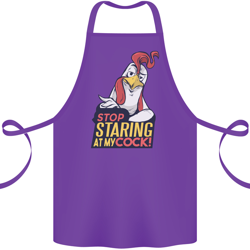 Stop Staring at My Cock Funny Rude Cotton Apron 100% Organic Purple