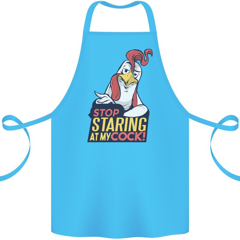 Stop Staring at My Cock Funny Rude Cotton Apron 100% Organic Turquoise