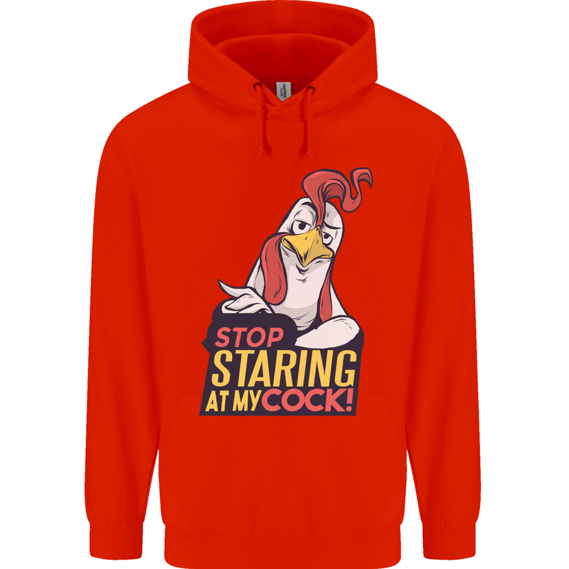 Stop Staring at My Cock Funny Rude Mens 80% Cotton Hoodie Bright Red