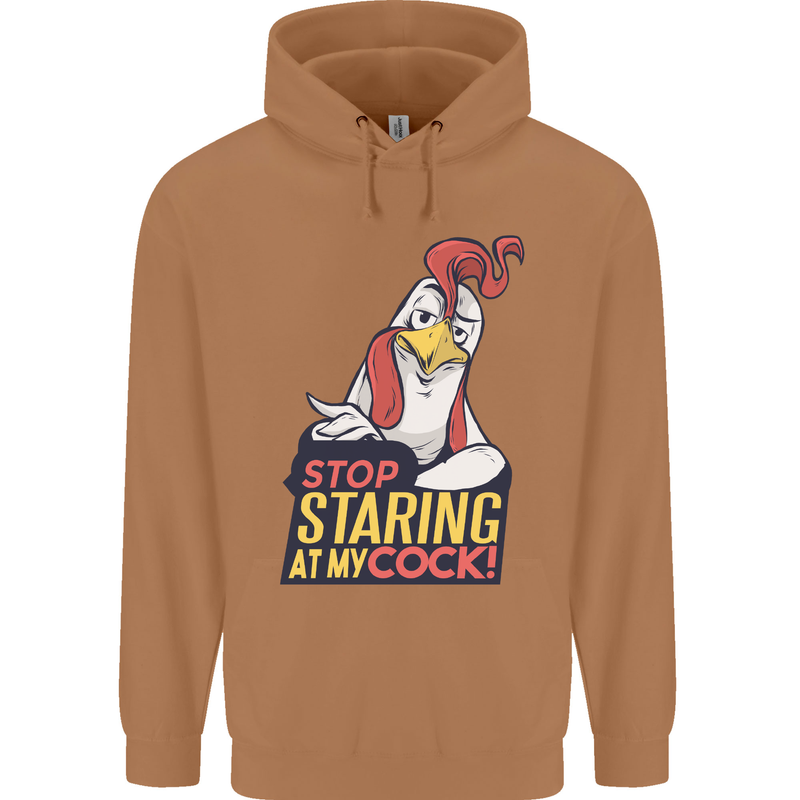 Stop Staring at My Cock Funny Rude Mens 80% Cotton Hoodie Caramel Latte