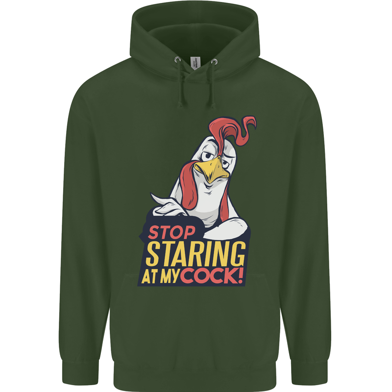 Stop Staring at My Cock Funny Rude Mens 80% Cotton Hoodie Forest Green