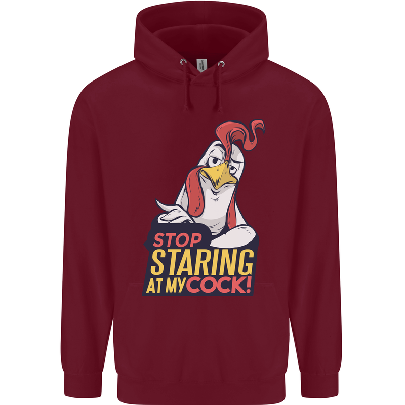 Stop Staring at My Cock Funny Rude Mens 80% Cotton Hoodie Maroon