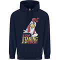 Stop Staring at My Cock Funny Rude Mens 80% Cotton Hoodie Navy Blue