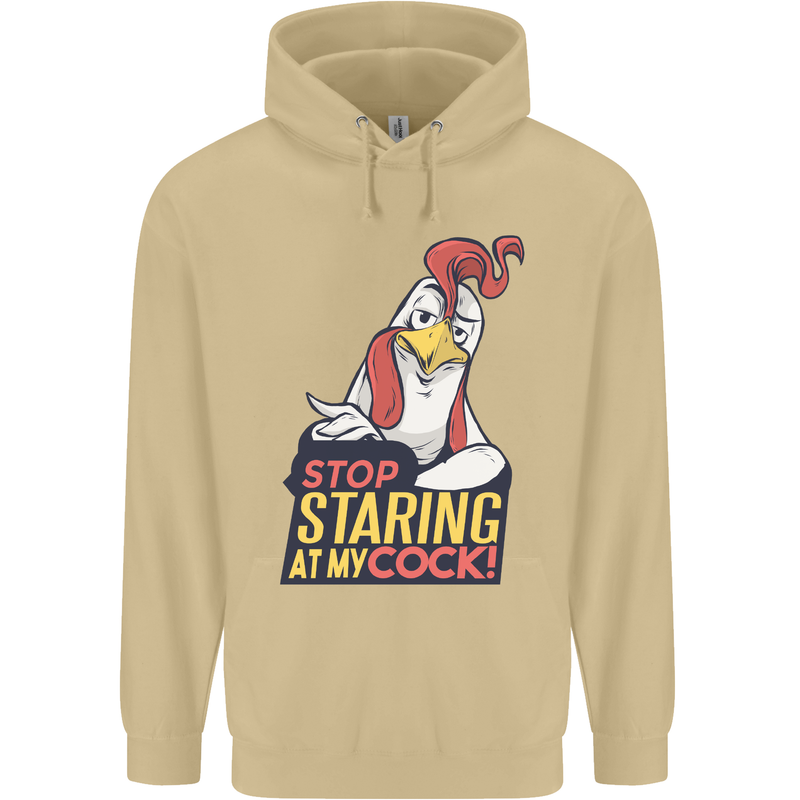 Stop Staring at My Cock Funny Rude Mens 80% Cotton Hoodie Sand