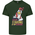 Stop Staring at My Cock Funny Rude Mens Cotton T-Shirt Tee Top Forest Green